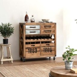 Large Vintage Wooden & Silver Wine Cabinet Material: Furniture