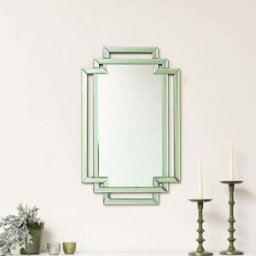 Green Glass Art Deco Rectangle Wall Mirror - 80cm x 50cm Material: Mirrors
