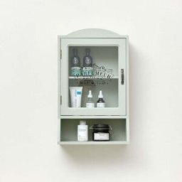 Vintage Style Sage Green Glass Fronted Wall Cabinet 54cm x 32cm Material: Home Decor & Accessories/Shelves & Storage