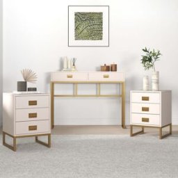 Large 2 Drawer Dressing Table and Pair of 3 Drawer Bedside Tables - Elle Stone Range Material: Furniture/Furniture Ranges/Elle Range/Elle Stone Range