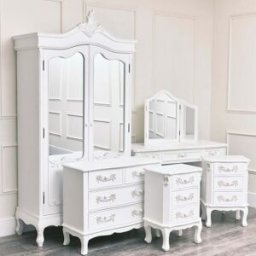 Large Double Wardrobe, Dressing Table Set, Chest of Drawers & Pair of 3 Drawer Bedside Tables - Pays Blanc Range Material: Furniture/Furniture Ranges/Pays Range