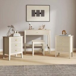 Dressing Table, Stool & Pair of 3 Drawer Bedside Tables - Hales Taupe Range Material: Furniture/Furniture Ranges/Hales Range/Hales Taupe Range