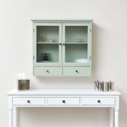 Sage Green Reeded Glass Wall Cabinet with Drawers Material: Home Decor & Accessories/Shelves & Storage