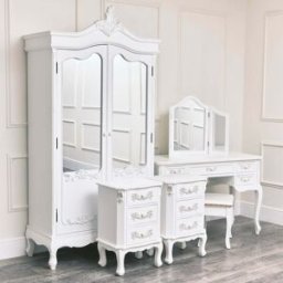 Large Double Wardrobe, Dressing Table Set & Pair of 3 Drawer Bedside Tables - Pays Blanc Range Material: Furniture/Furniture Ranges/Pays Range