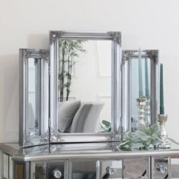 Ornate Vintage Silver Triple Dressing Table Mirror 55cm x 74cm Material: Mirrors