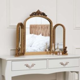 Gold Ornate Arched Triple Dressing Table Mirror 80cm x 56cm Material: Mirrors
