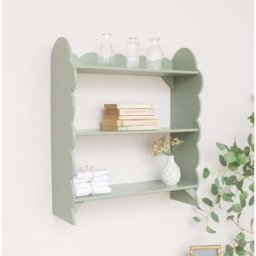 Sage Green Scalloped Wall Shelf with 3 Shelf Units Material: Home Decor & Accessories/Shelves & Storage