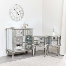 Bedroom Furniture, Silver Mirrored Chest of Drawers & Pair of Bedside Tables - Tiffany Range Material: Furniture/Furniture Ranges/Tiffany Range