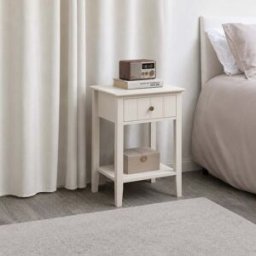 Ivory One Drawer Bedside Table with Shelf - Padstowe Ivory Range Material: Furniture/Furniture Ranges/Padstowe Range/Padstowe Ivory Range