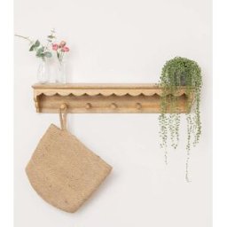 Natural Mango Wood Scalloped Edge Coat Peg Rail Hooks with Shelf - 80cm Material: Home Decor & Accessories/Shelves & Storage
