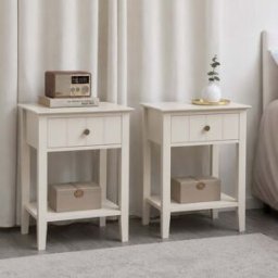 Pair Of Ivory One Drawer Bedside Tables with Shelf - Padstowe Ivory Range Material: Furniture/Furniture Ranges/Padstowe Range/Padstowe Ivory Range