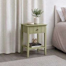 Sage Green One Drawer Bedside Table with Shelf - Padstowe Sage Green Range Material: Furniture/Furniture Ranges/Padstowe Range/Padstowe Sage Green Range