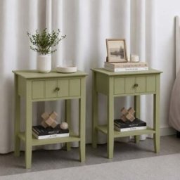 Pair Of Sage Green One Drawer Bedside Tables with Shelf - Padstowe Sage Green Range Material: Furniture/Furniture Ranges/Padstowe Range/Padstowe Sage Green Range