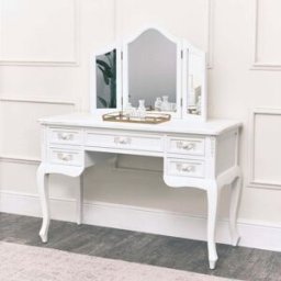 Antique White Dressing Table Desk with Triple Mirror - Pays Blanc Range Material: Furniture/Furniture Ranges/Pays Range