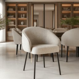 Romy Mocha Textured Chenille Dining Chair with Black Legs