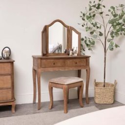 Dark Wood Dressing Table, Mirror & Stool Set - Ashwell Range Material: Furniture/Furniture Ranges/Ashwell Range