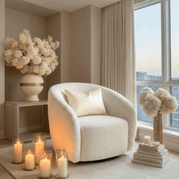 Chloe Curved Cream Teddy Boucle Swivel Chair