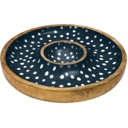 Dexam Sintra Mango Wood Spotted Chip & Dip Bowl - Ink Blue