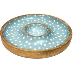 Dexam Sintra Mango Wood Spotted Chip & Dip Bowl - Duck Egg