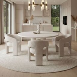 Mayia Cream & Gold Sculptural Round Top Dining Table