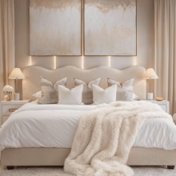 Squiggle Vanilla Velvet Scalloped Bed with Cream Piping Detail, Double