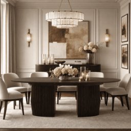 Koldrum Dark Wood Extendable Dining Table with Panelled Detail
