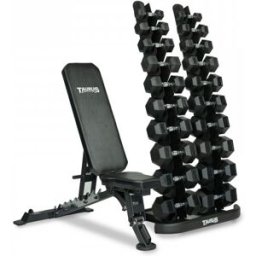 Taurus 10 Pair Hex Dumbbell Set with Storage & Bench (2.5 - 25kg)