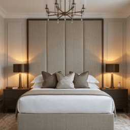 Harrington Pumice Woven Channelled Headboard with Dark Taupe Frame, Super King