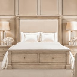 Lilliana Luxury Cream Linen & Wood Bed with Drawer Storage, King