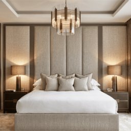 Harrington Pumice Woven Channelled Headboard with Dark Taupe Frame & Cream Chevron Accent Wings, Super King