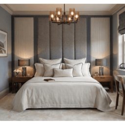 Harrington Graphite Woven Channelled Headboard with Petrol Frame & Blue Striped Accent Wings, Super King