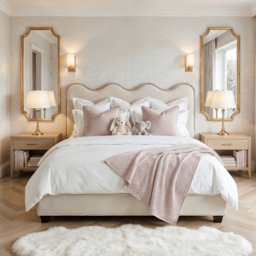 Squiggle Vanilla Velvet Scalloped Bed with Pink Piping Detail, Single / Ottoman Storage