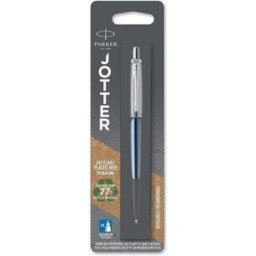 Parker Jotter Ballpoint Pen: Waterloo Blue with Chrome Trim Medium Blue Ink