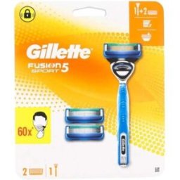 Gillette Fusion 5 Sport Razor Set: Ergonomic Handle & 2 Anti-Friction Blade Cartridges