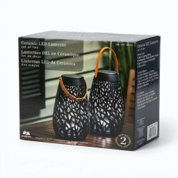 Evergreen Ceramic LED Lantern Black 2 Pack Rechargeable Colour Changing