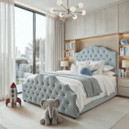 Belvoir Blue Velvet Luxury Curved Velvet Bed, Single / No Storage