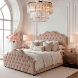 Belvoir Pink Velvet Luxury Curved Velvet Bed, Double / Ottoman Storage