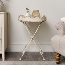 Distressed White Scalloped Tray Table - 48cm x 75cm Material: Furniture/Occasional & Side Tables