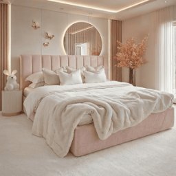 Jessabelle Luxury Petal Pink Velvet Panelled Bed, Double / No Storage
