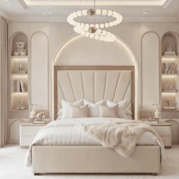 Barcelona Cream & Pink Sunburst Bed, Double / No Storage
