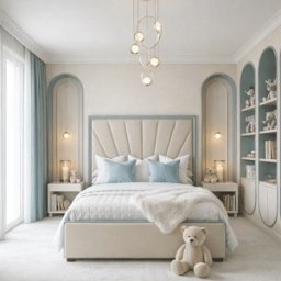 Barcelona Cream & Blue Sunburst Bed, Emperor / Ottoman Storage