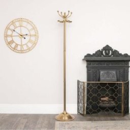 Tall Shiny Antique Gold Metal Coat Rack with 8 Storage Hooks Material: Furniture