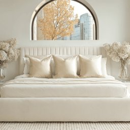 Harriet Low Ecru Textured Channelled Ottoman Bed, Double