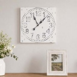 Antique Distressed White Square Clock with Grey Details - 50cm x 50cm Material: New Products