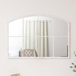 Distressed White Arched Window Wall Mirror - 100cm x 70cm Material: Garden