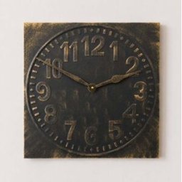 Antique Distressed Square Black Wall Clock with Gold Details - 50cm x 50cm Material: New Products