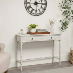 Nordic Light Grey Faux Bamboo 2 Drawer Console Table Material: Furniture/Console Tables