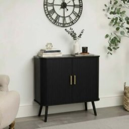 Black Wooden Slatted 2 Door Sliding Sideboard Material: Furniture/Sideboards & Cupboards