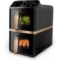 Philips 4000 Series NA462/79 Stacked Dual Basket Air Fryer – Black & Copper, New