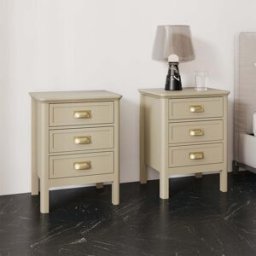 Pair of 3 Drawer Bedside Tables - Lawrence Mocha Range Material: Furniture/Furniture Ranges/Lawrence Range/Lawrence Mocha Range